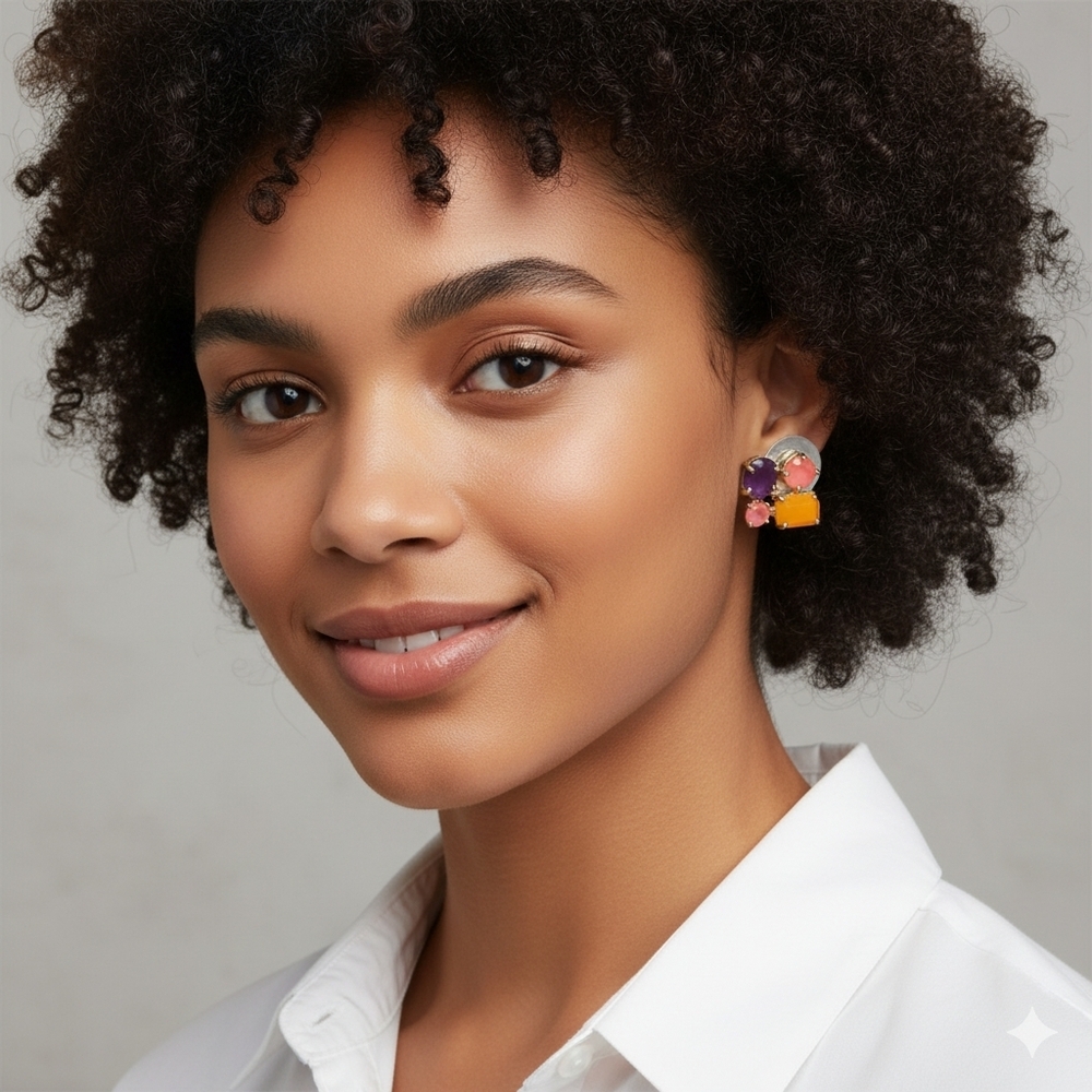 Multi-Color Gemstone Cluster Stud Earrings